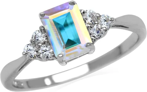 Vista 31 de Silvershake - Anillo de compromiso de plata de ley 925 con piedra natal de nacimiento con forma de octágono, 7 x 5 mm, chapado en oro blanco