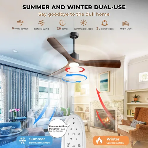 Vista 8 de Ventilador de techo inteligente de 52 pulgadas con luces, ventilador de techo para exteriores compatible con Alexa/aplicación/control remoto, motor