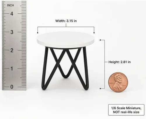 Vista 6 de 1 6 Escala Muebles para Muñecas Mesa auxiliar Dollhbouse Mesa Redonda Negro