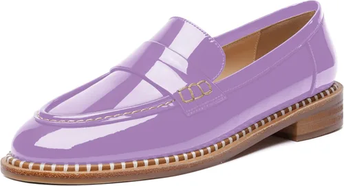 Vista 10 de FOGEENA Mocasines de tacón bajo para mujer, estilo casual, puntera redonda, de charol grueso, de 1 pulgada