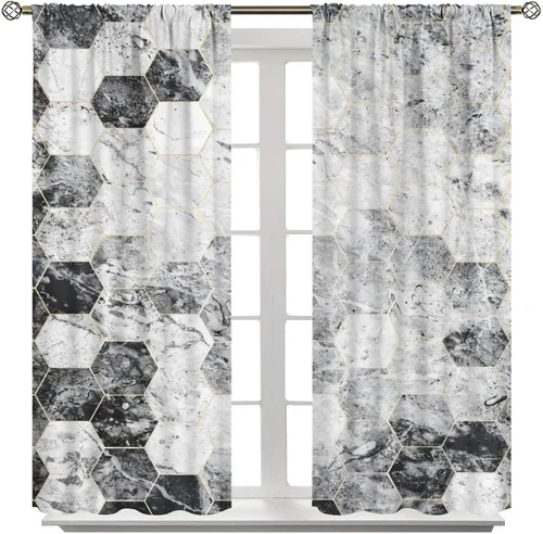 Vista 13 de Cortinas opacas con estampado abstracto de mármol en blanco y negro, para dormitorio, cafetería, comedor, oficina, sala de estar, cocina, 42 x 45