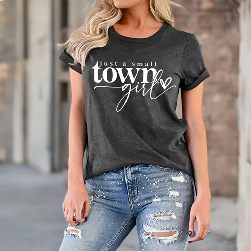 Vista 5 de Country Music Shirt Women Small Town Girl Shirt Vintage Letter Graphic Tee Tops Casual Short Sleeve Tops