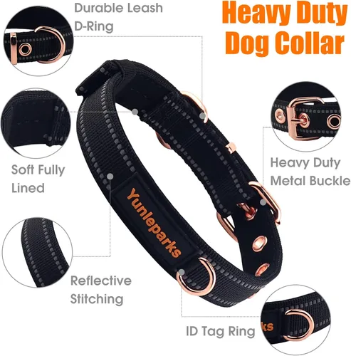 Vista 3 de Collar de Perro de Neopreno Acolchado, Collar de Nylon para Perros Pequeños a Grandes, Resistente con Hebilla de Metal, Reflectante (Pequeño, Negro)