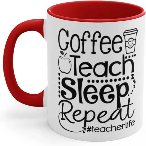 Vista 7 de Teacher Gift, Coffee Teach Sleep Repeat Coffee Mug, Teacher Life, Gift for Teachers, Teacher Appreciation (11 oz All White)