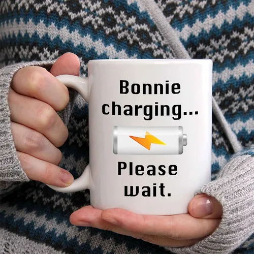 Vista 2 de Bonnie - Taza de café de carga – Taza de cerámica personalizada con nombre, taza personalizada, regalo personalizado de cumpleaños/Navidad, regalo