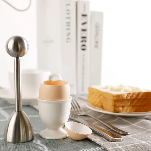 Vista 5 de Juego de decoración de galletas de huevo para quitar cáscaras de huevos duros y suaves, incluye 1 cortador de huevos, 4 tazas de huevos de cerámica