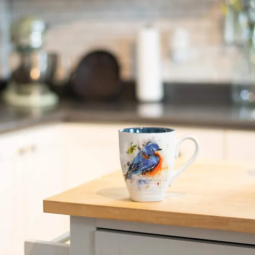 Vista 6 de Dean Crouser colección de taza de porcelana con diseño de acuarelas, bluebird