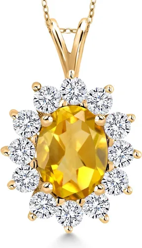 Vista 198 de Gem Stone King Collar con piedra natal ovalada de plata chapada en oro amarillo de 18 quilates, ovalado de 0.315 x 0.236 in, collares con colgante