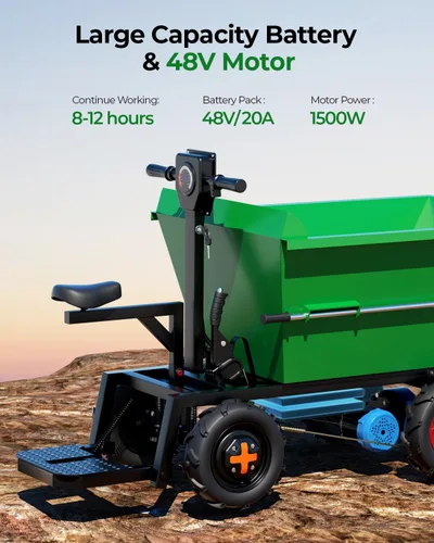 Vista 3 de [Neumáticos todo terreno] Arczorix Carretilla utilitaria 48V 20Ah Batería de plomo ácido sellada 1500W Capacidad 2205Lbs con volquete manual