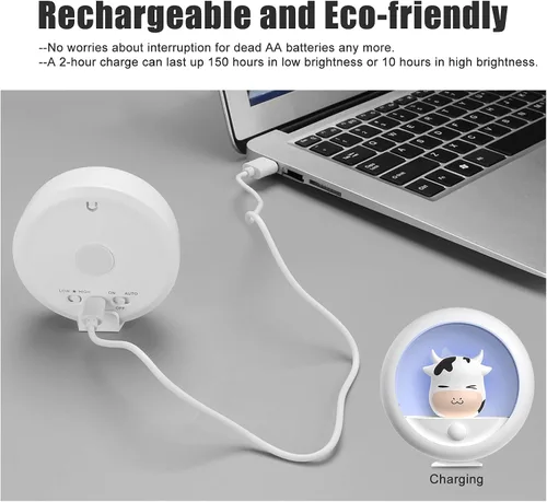 Vista 5 de AIMILAR Luz nocturna, luz recargable con sensor de movimiento con brillo ajustable y 3 opciones de montaje, luces nocturnas ideales para niños