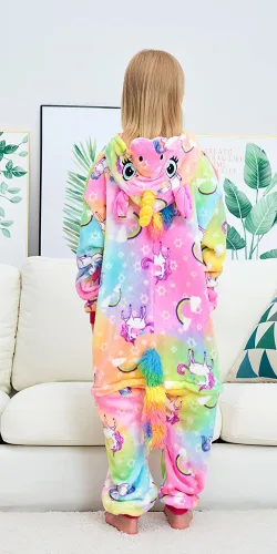 Vista 7 de UDERUI Pijama de unicornio para niños, disfraz de cosplay de una sola pieza, ropa de fiesta de animales, para niñas y niños