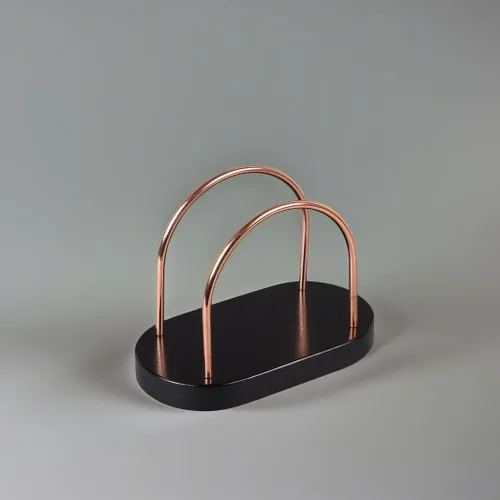 Vista 5 de Servilletero de madera de castaño y cobre – Elegante dispensador de mesa para comedor y uso al aire libre, elegante y práctico almacenamiento