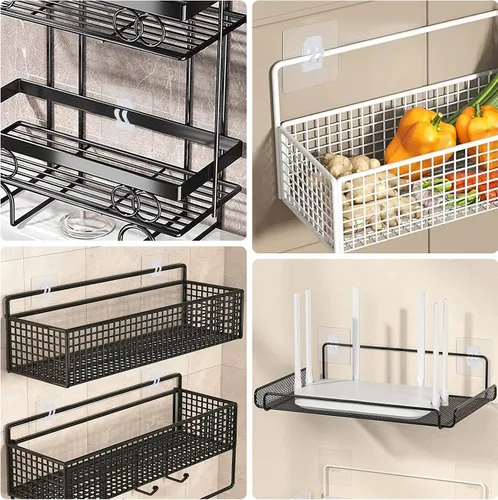 Vista 8 de WLLHYF 6 ganchos adhesivos de ducha de repuesto adhesivo, tira de gancho transparente fuerte, impermeable, sin perforaciones, organizador