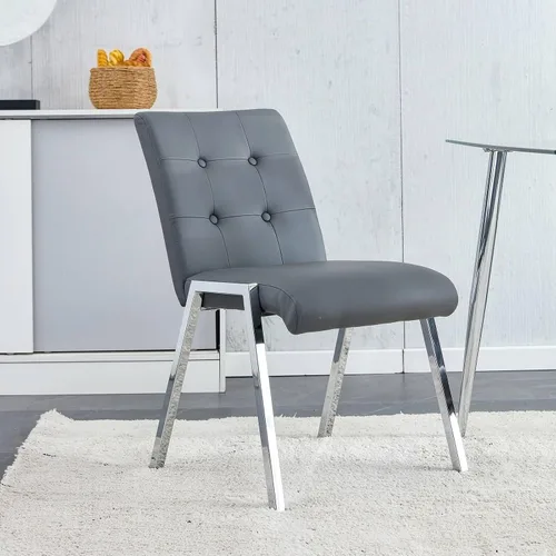 Vista 3 de Juego de 2 sillas de comedor de metal, sillas de comedor grises, respaldo alto sin brazos con patas de metal galvanizado y asientos de poliuretano