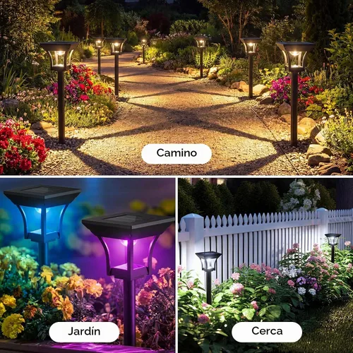Vista 3 de CINOTON RGBCW Luces solares para caminos al aire libre, 3 modos de iluminación, paquete de 6