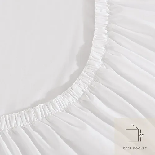 Vista 6 de Laura Ashley - Juego de sábanas tamaño King, juego de ropa de cama de percal de algodón, decoración del hogar (blanco liso, King)