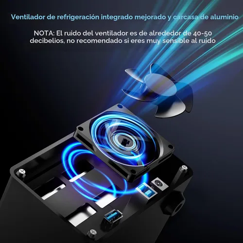 Vista 4 de CENMATE Caja de Disco Duro de Aluminio de Doble Bahía con Ventilador de Enfriamiento para HDD/SSD SATA de 2.5"/3.5" con USB A/C 3.0, Soporte