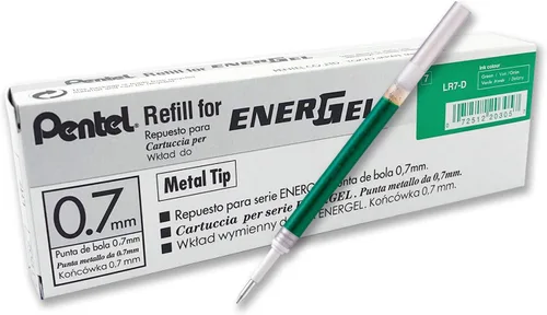 Vista 12 de Pentel - Tinta de recarga para bolígrafo de gel líquido EnerGel, (0.7mm), punta de metal, tinta negra, caja de 12 (LR7-A)