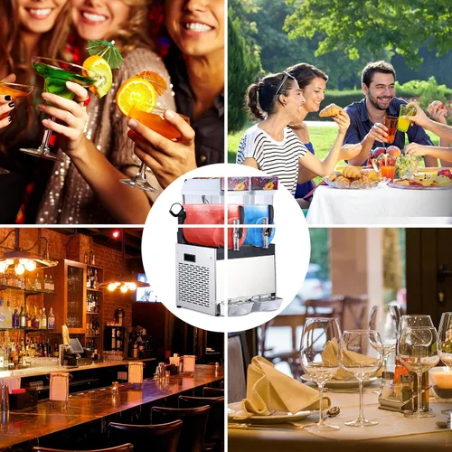 Vista 7 de 15L Dual-Tank Slushy Machine 700W Comercial Acero inoxidable Doble tanque Congelación rápida de 700 W Limpieza automática Para Blanco
