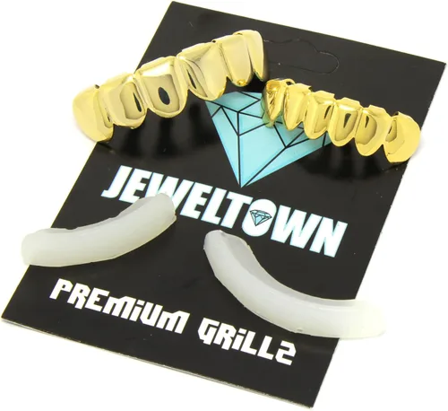Vista 6 de Dentadura para maxilar inferior o superior, calce personalizado, enchapada en oro 14K, estilo Hip Hop