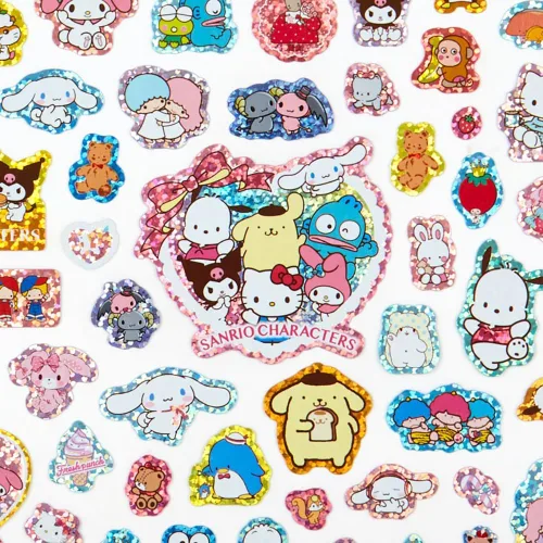 Vista 2 de Sanrio Hoja de calcomanías con purpurina de 100 piezas de personajes