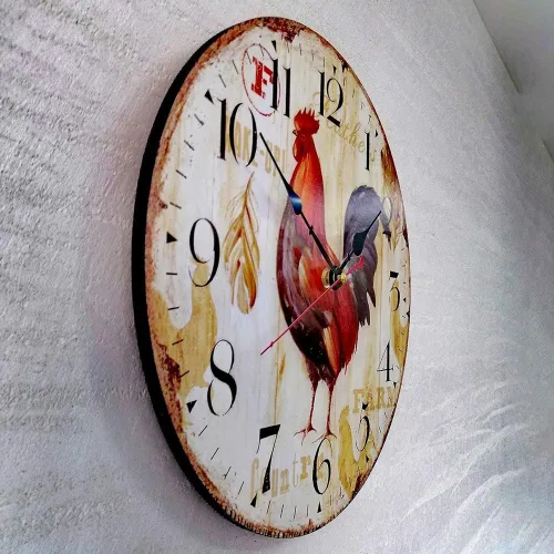 Vista 3 de Reloj de pared de cocina de 10 pulgadas, estilo rústico, silencioso, sin tictac, de cuarzo, funciona con pilas, reloj de pared redondo