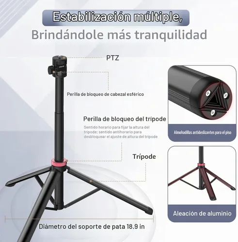 Vista 5 de ULANZI Trípode de 81 pulgadas de alto para cámara y teléfono; soporte de luz de aluminio extensible, trípode de viaje ajustable con tornillo de 1/4
