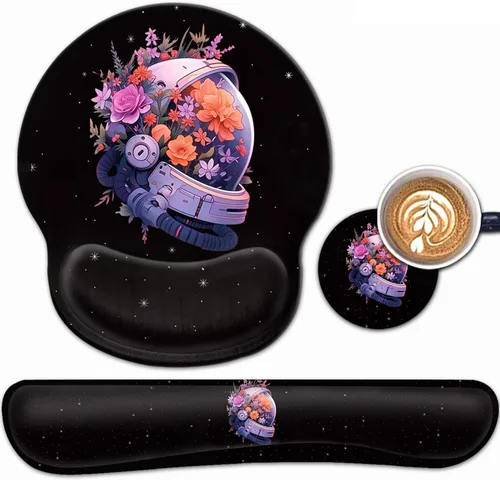 Vista 39 de Alfombrilla de mouse ergonómica para juegos con soporte de muñeca y teclado de espuma viscoelástica con base antideslizante para escritorio