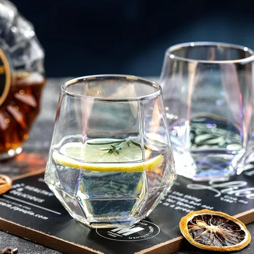 Vista 3 de Juego de 6 copas de vino sin tallo, vasos iridiscentes