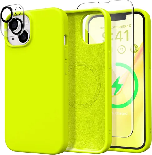 Vista 8 de GONEZ Funda para iPhone 15, funda de silicona líquida con [1 protector de pantalla + 1 protector de lente de cámara], forro de microfibra suave Verde