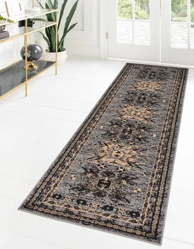 Vista 45 de Unique Loom Taftan Collection - Alfombra de borde geométrico de inspiración tribal (2 pies 2 pulgadas x 3 pies, rectangular, negro/gris)