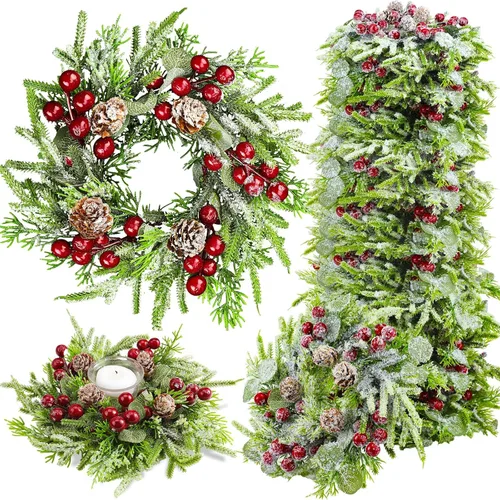 Vista 8 de 4 piezas de corona de anillo de vela de Navidad pequeño armario de cocina decoración de mesa