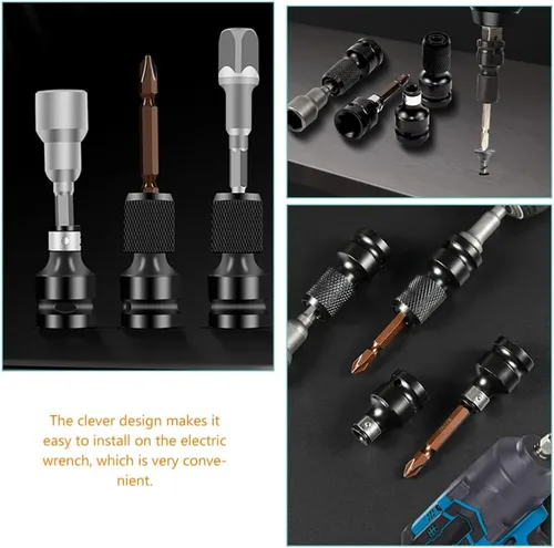 Vista 8 de Housoutil 4 adaptadores de enchufe de taladro adaptadores de llave de impacto, accesorios y accesorios de taladro de 1/2 pulgada cuadrada a enchufe
