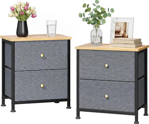 Vista 18 de Sweetcrispy - Mesita de noche pequeña con 2 cajones de tela, mesa auxiliar para dormitorio, para mesita de noche de 20 pulgadas de alto para Negro
