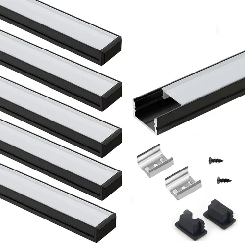 Vista 11 de VST Paquete de 6 canales LED de 1 pie, canal difusor LED en forma de U, sistema de canales de aluminio LED con cubierta lechosa, tapas de extremo