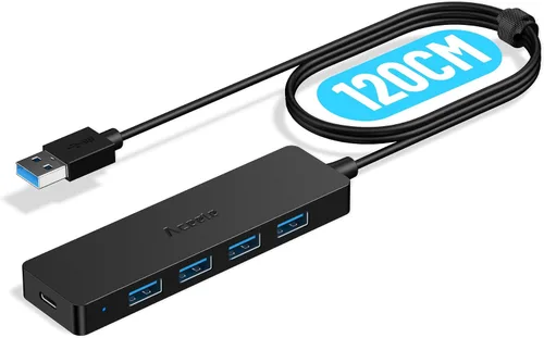 Vista 12 de Aceele Divisor USB Hub 3.0 con 2 USB-C y 2 USB-A, adaptador extensor multipuerto ultrafino de 4 puertos con cable de extensión de 4 pies de largo