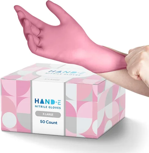 Vista 16 de Hand-E Touch - Guantes desechables de nitrilo rosa, para esteticista, técnico de uñas, tinte y estilista de cabello, guantes de limpieza