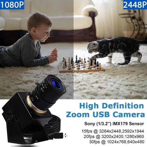 Vista 2 de SVPRO Cámara web con zoom de 8 MP para portátil, lente de 0.110-0.472 in, enfoque manual, cámara USB para cámara de computadora de PC, Windows