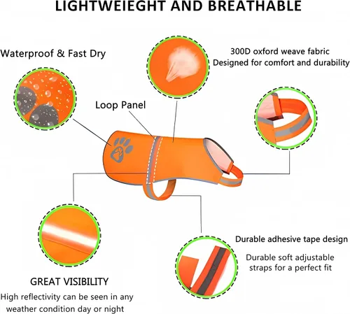 Vista 2 de Chaleco para perro, chaleco de caza naranja resplandeciente, chaqueta reflectante de seguridad para perro, chaleco reflectante para perros, alta