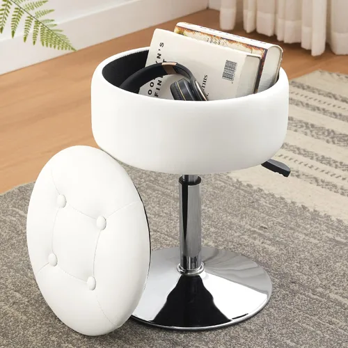 Vista 15 de Taburete Otomano Giratorio Silla para Sala de Maquillaje Taburete para Silla de Tocador Altura Ajustable Cuero Sintético Negro Negro 1