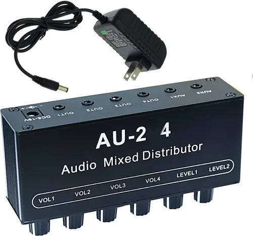 Vista 4 de 1/8 "entrada auxiliar mezcla 2 en 4 canales salida caja de auriculares amplificador de auriculares 0.138 in mezclador 1/8 pulgadas estéreo