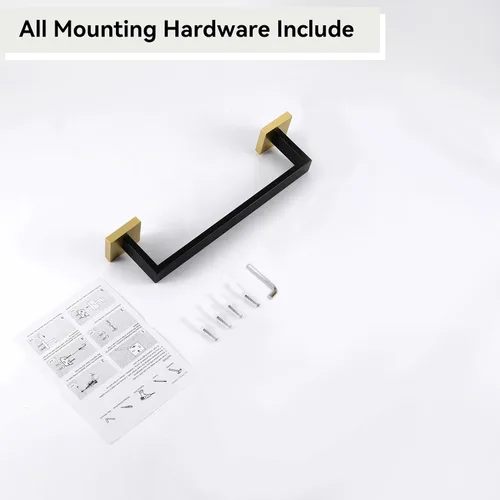 Vista 7 de LANC Barras de Toalla de 12 Pulgadas para Baño Montadas en Pared, Soportes de Toalla de Mano Negro Mate y Dorado, Total de 14” Colgador de Toallas