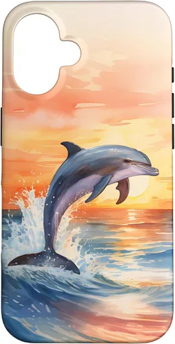 Vista 32 de Dolphin Jumping Sunset Over Ocean Watercolor Art Case for iPhone 17