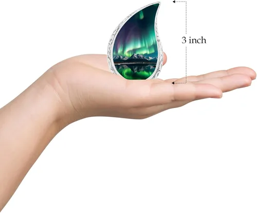 Vista 4 de Aurora Borealis - Urna de cremación en forma de lágrima para cenizas humanas de adultos hombres y mujeres, urna decorativa funeraria de Aurora