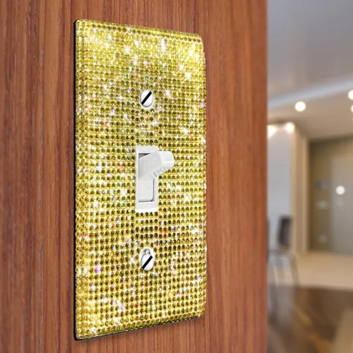 Vista 3 de WIRESTER Cubierta para placa de pared con diamantes de imitación brillantes y dorados, color amarillo dorado citrino, cubierta para interruptor