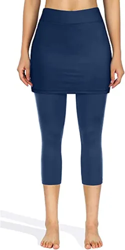 Vista 3 de uSecee Skirted Leggings for Women High Waist Gym Yoga Leggings Tennis Golf Capris Skorts Tummy Control Workout Athletic Pants