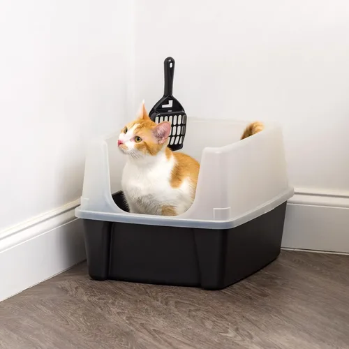 Vista 7 de IRIS USA - Caja de arena para gatos de alta cara, grande, escudo de dispersión, color negro