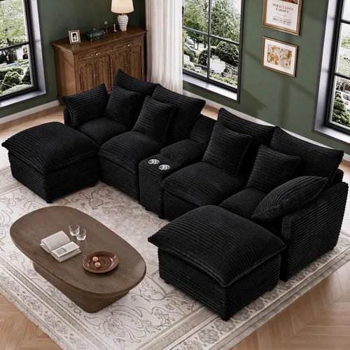 Vista 11 de Sofá de nube de 110 pulgadas en forma de U de gran tamaño gris claro para sala de estar, sofá modular modular con otomana y doble Coushion