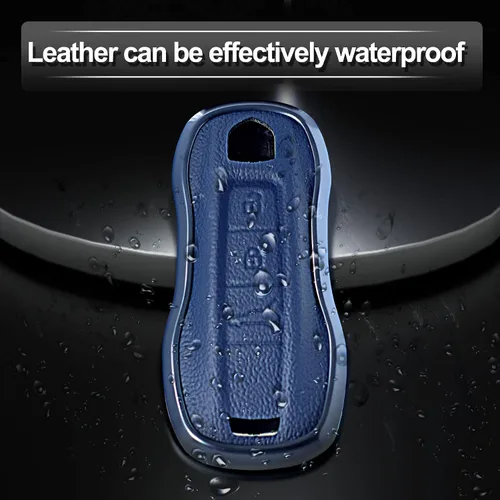 Vista 4 de Funda de piel azul y aluminio compatible con Porsche 911 Cayenne Panamera TAYCAN 3 botones sin llave accesorio remoto