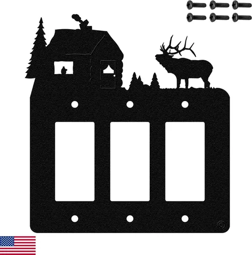 Vista 19 de Elk & Cabin - Placa de pared para interruptor de luz de doble banda (GFCI), color negro, fabricada en Estados Unidos American Steel Decorative